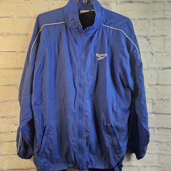 Reebok 90's Y2K vintage RETRO Nylon blue white JACKET PANTS Track Suit men’s M - Picture 2 of 10